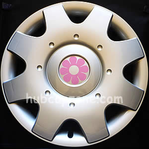 thumbnail image 2 of Set Of 4 White Daisy Flower Hubcaps For VW Beetle Bug 1998-2019, Wheelcovers, Painted Silver Finish 2 of 3
